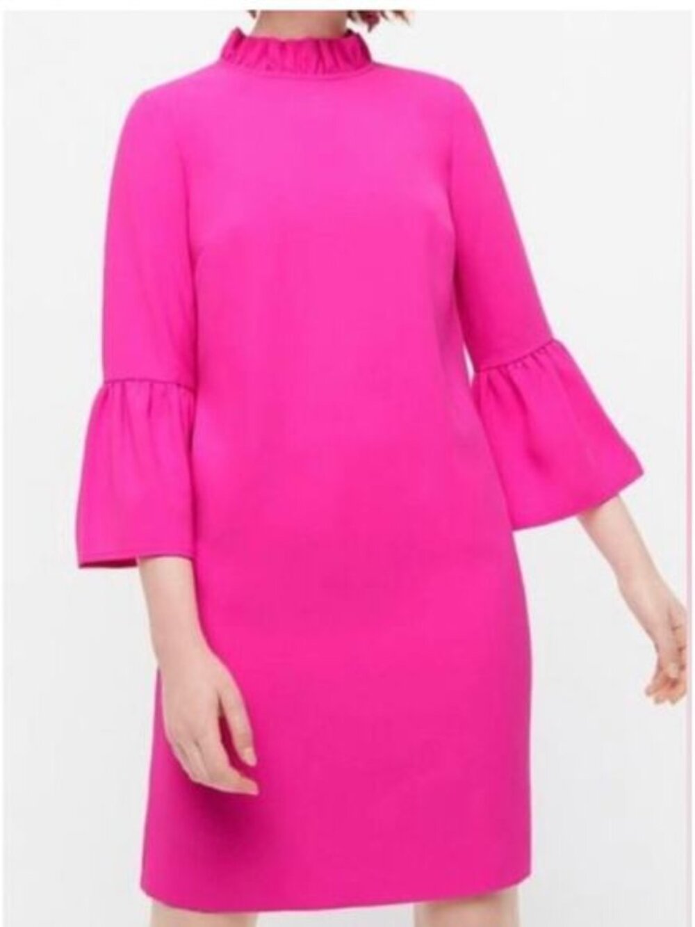 J. Crew Ruffle Neck Shift Dress Women's Size 14 Pink Bell Sleeves Barbie